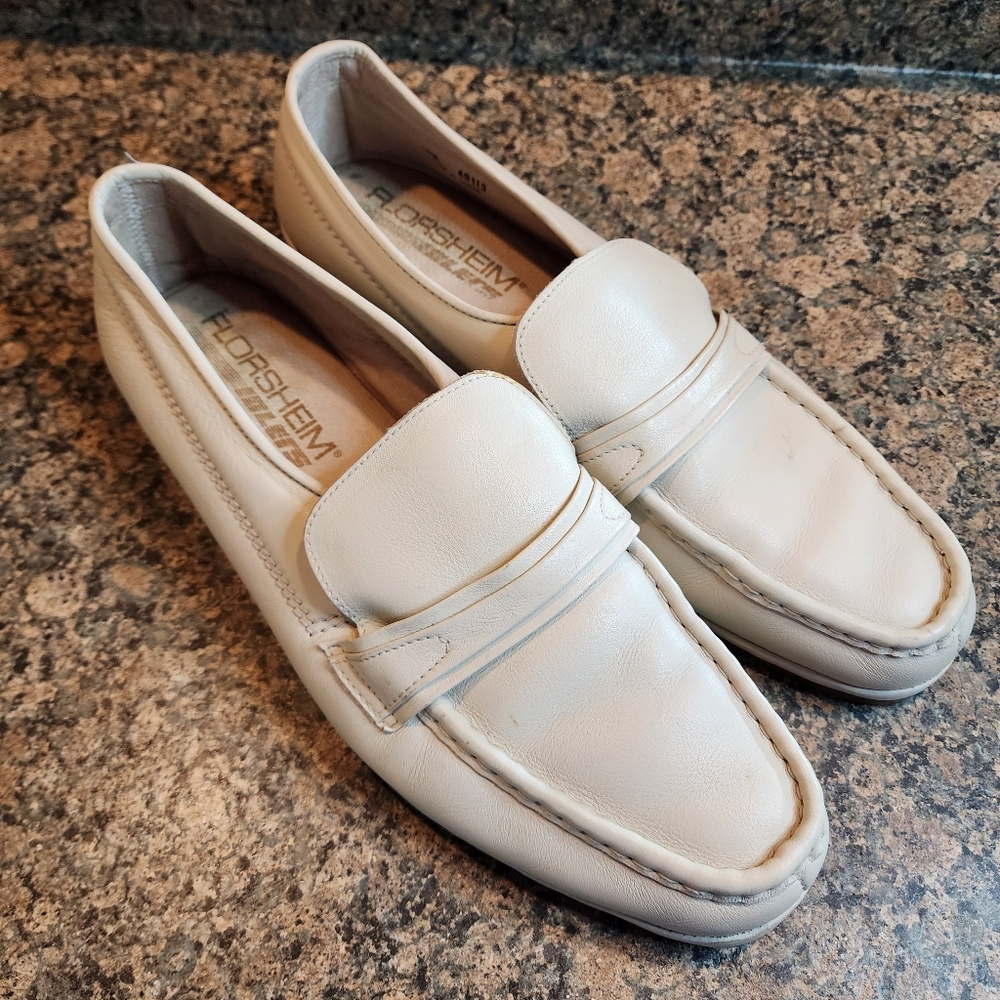 Florsheim Men's White Leather Loafers, Size 13N